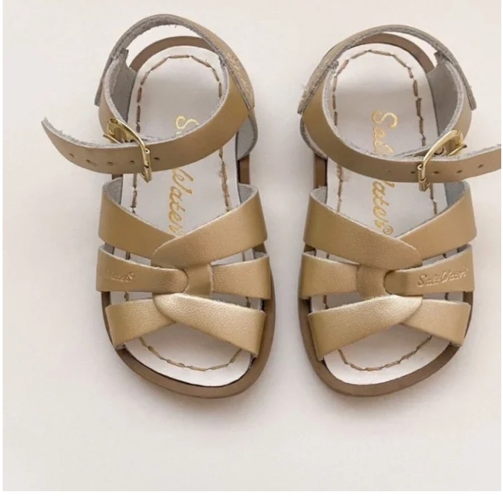 Toddler Gold Strappy Sandals with Ankle Buckle